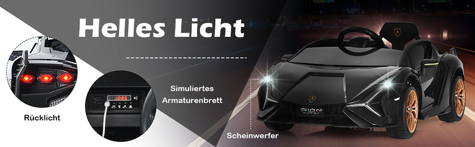Дитячий електромобіль Lamborghini 12V з пультом, ременем безпеки, світлом, музикою і сигналом, жовтий – електрокар для дітей від 3 років
