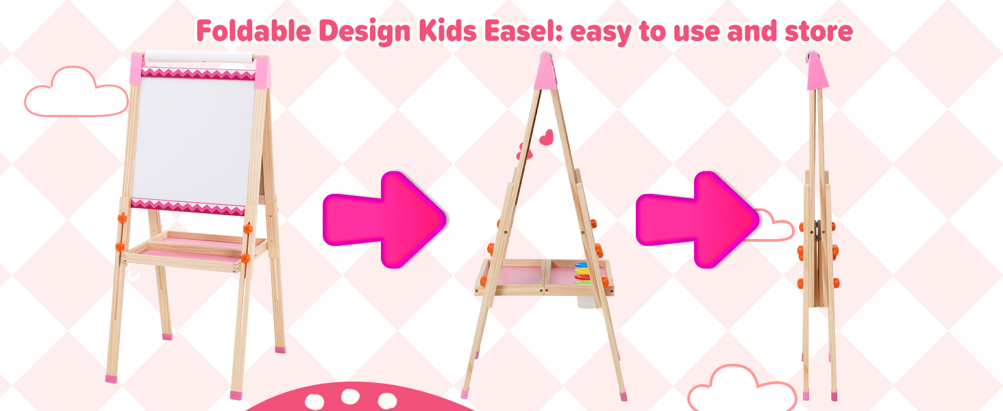 Дитяча мольберт Kinder Staffelei з рулоном паперу, двосторонній, складний, регульована висота, 92 аксесуари, подарунок для дітей