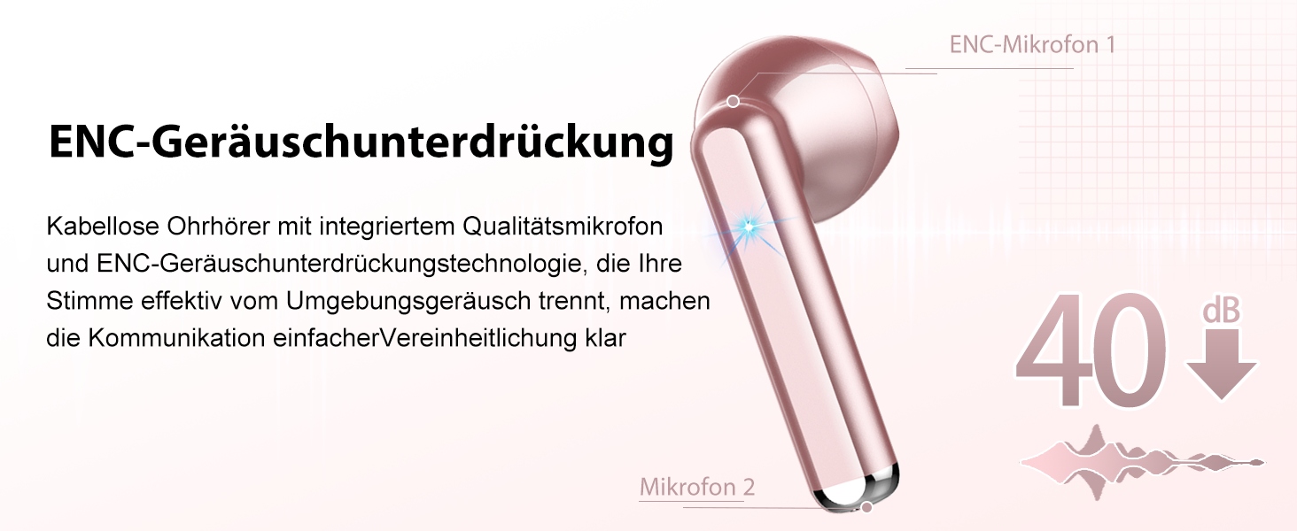 Навушники-вкладиші OYIB Bluetooth 5.3, мікрофон ENC, 25 годин, глибокі баси, сенсорні, IP7, світлодіодний, біг підтюпцем (рожевий)