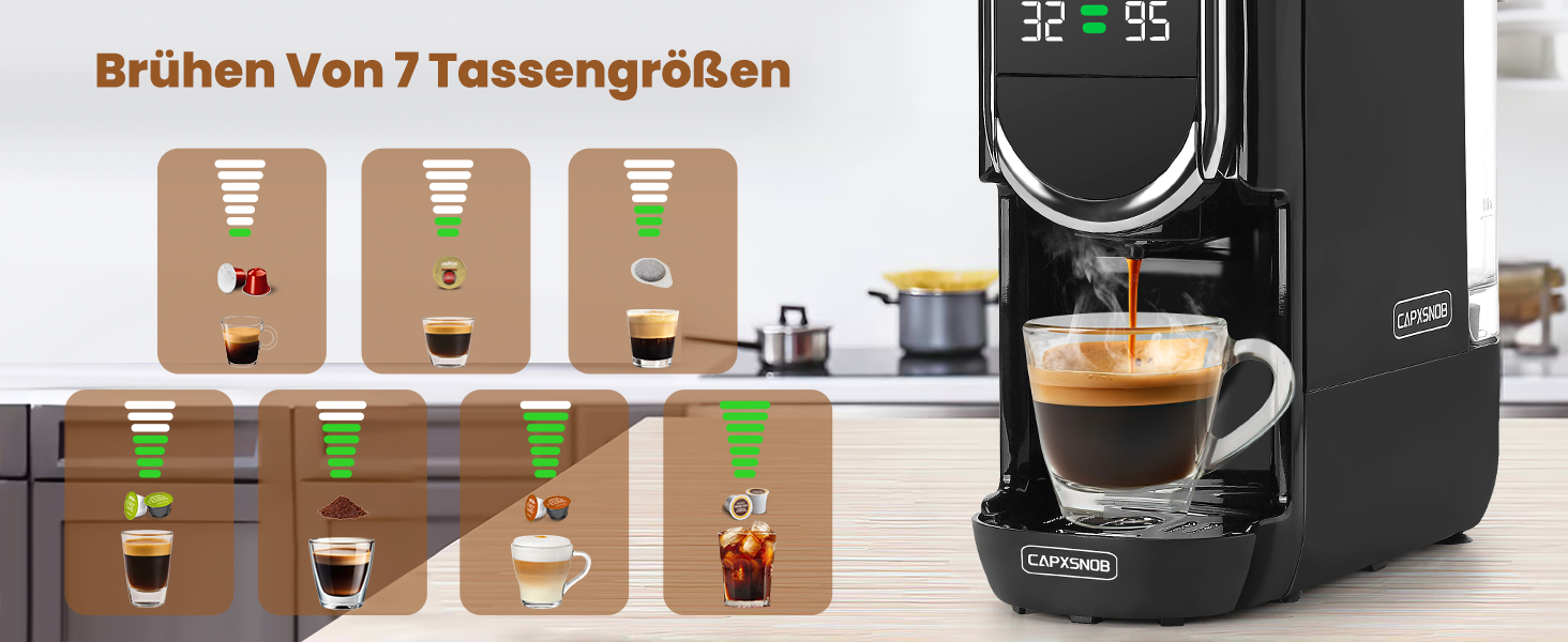 Кавомашина Magician1 Mini Kapselmaschine 5в1 для Nespresso, Dolce Gusto, Lavazza A Modo Mio, ESE 44, кавової гущі | 20 бар, 1450 Вт, LED-дисплей, 7 рівнів води | для дому та офісу, червона