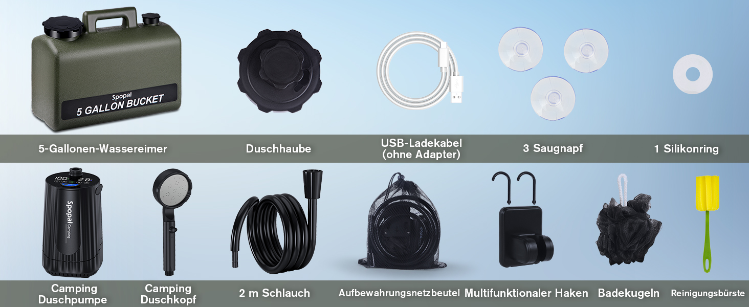 Портативна душова кабіна для кемпінгу з акумулятором 10000mAh та 20л баком, комплект для відпочинку на природі, саду, автомийки та тварин