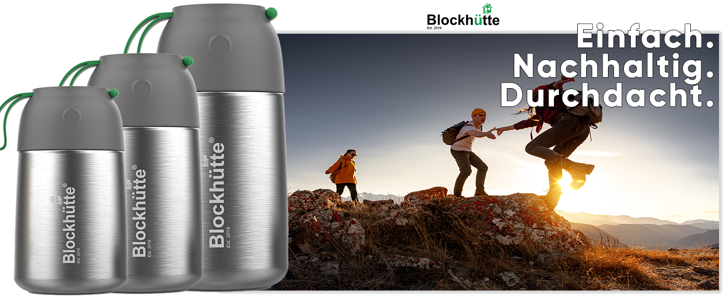 Термоконтейнер для їжі Blockhütte з нержавіючої сталі, 1 л — ланчбокс з подвійною ізоляцією та щіткою для чищення, сріблястий