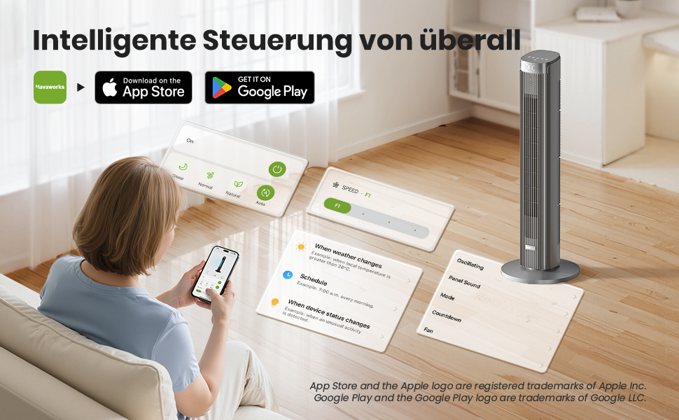 Турбовентилятор Leiser з осциляцією 90°, пульт дистанційного керування та Wi-Fi, 4 швидкості та 4 режими, таймер 12 годин, сірий, 91 см