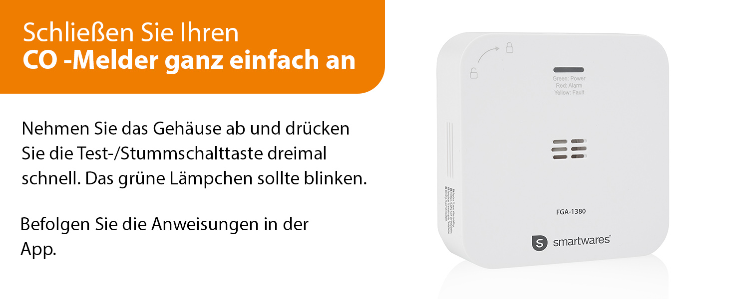 Smartwares Ко-Детектор диму та газу WiFi – 85 дБ, 10 років роботи сенсора, сповіщення через додаток, кнопка тестування, білий
