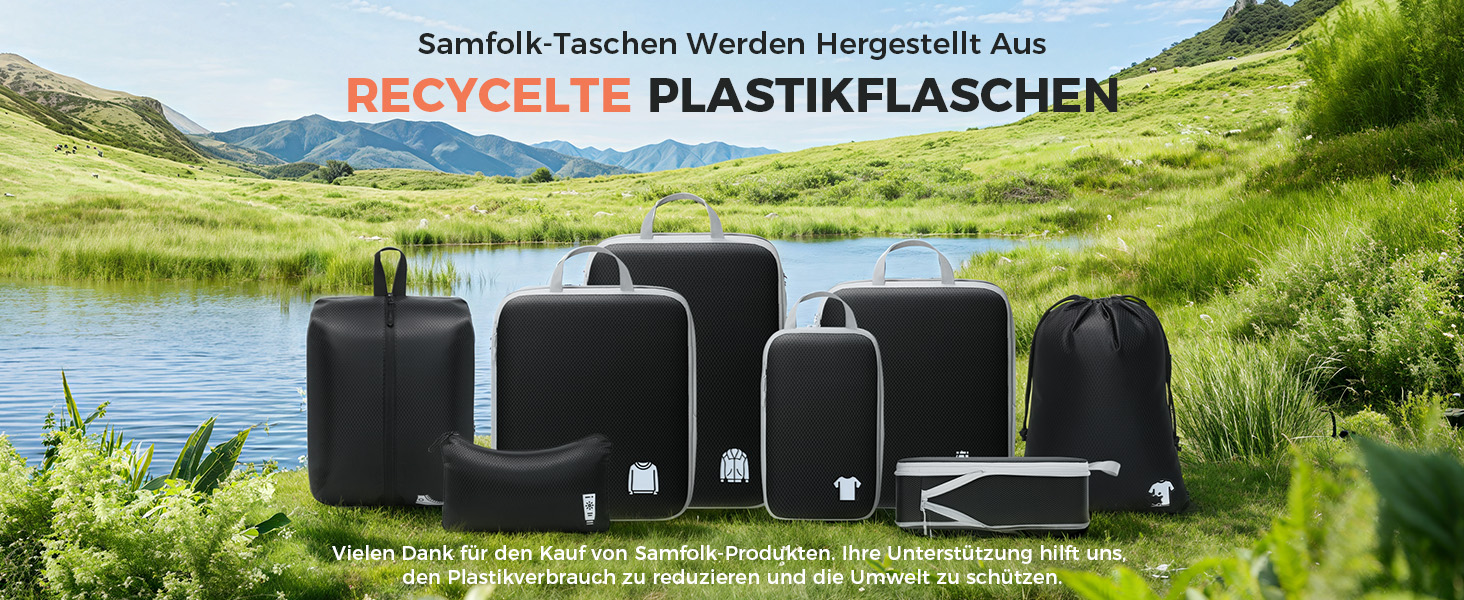 Набір органайзерів для валізи та рюкзака з компресією, водонепроникні пакувальні куби для подорожей, 8 предметів, чорний