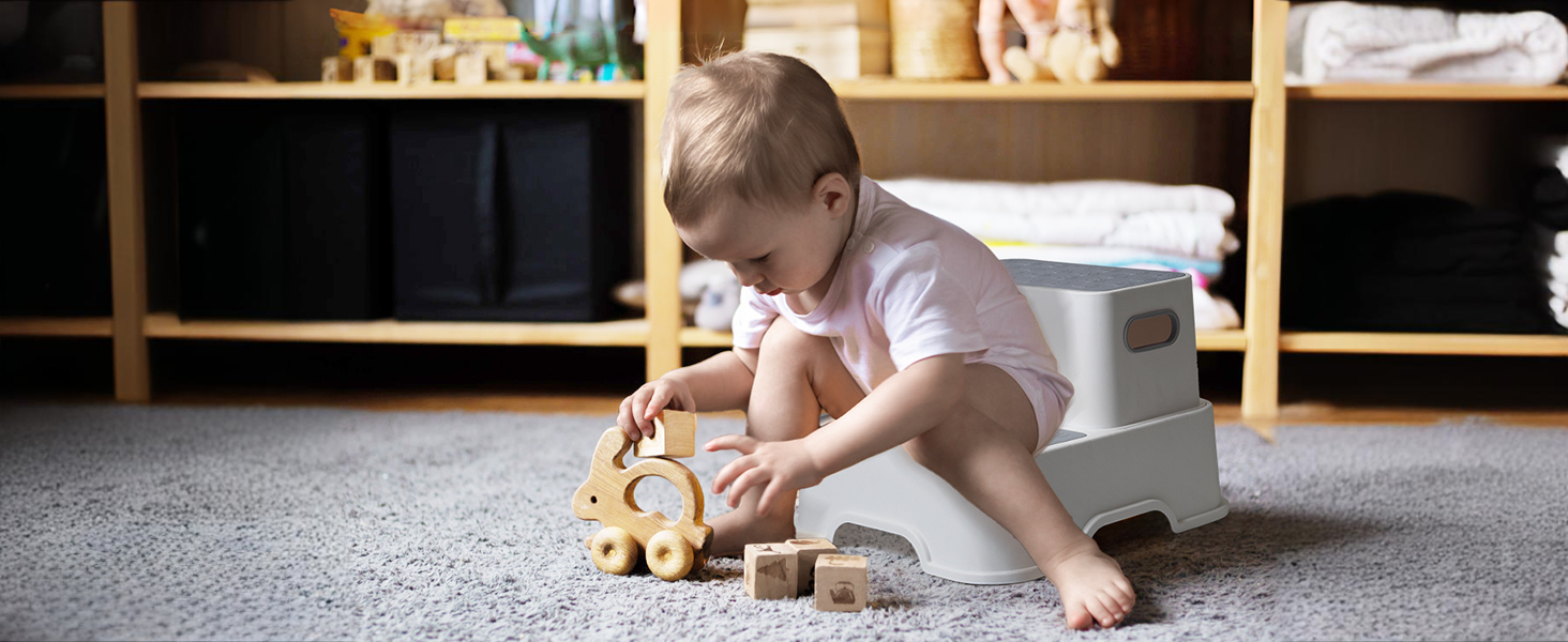 Унітаз дитячий з драбинкою та підставкою Deanic (Сірий) для дітей від 1 до 6 років + 2 подушки та щітка