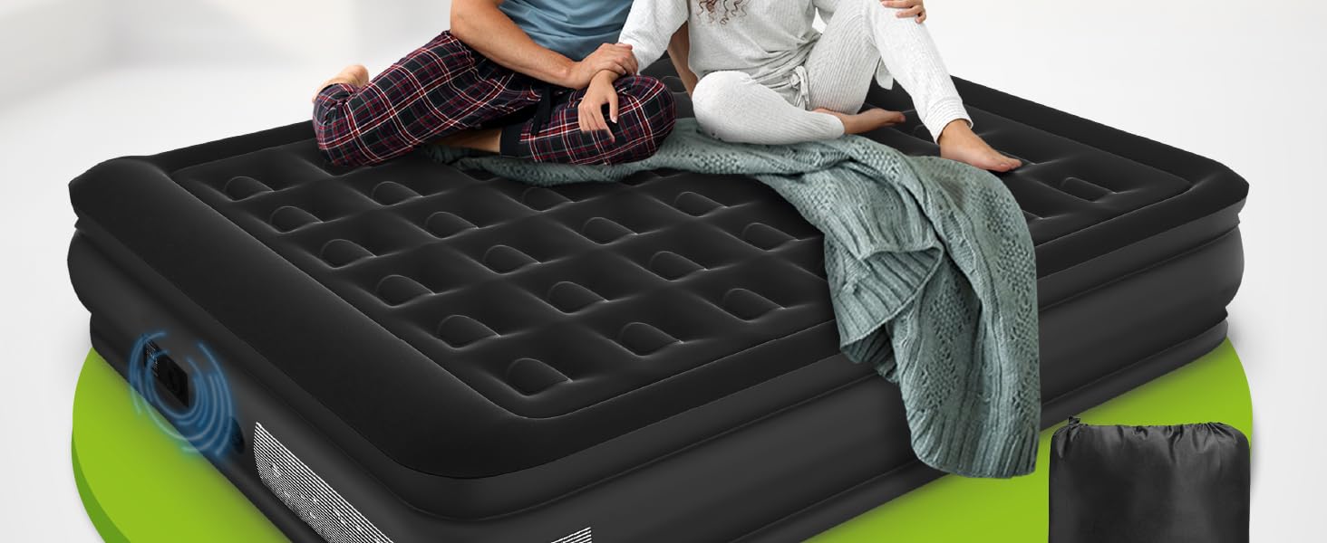 Надувний матрац Juskys самонадувний 150x200 см - 2 місця з вбудованим насосом - ідеальний для гостей та кемпінгу - водонепроникний, блакитно-білий (чорний, двоспальний)