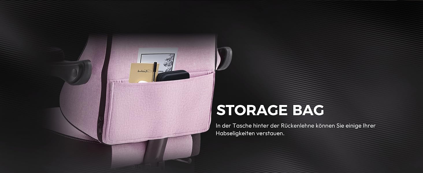 Ігровий крісло Dowinx з тканини, з пружинним сидінням та масажем попереку, офісне крісло з підніжкою для дорослих, ергономічне, велике та високе, 135 кг, рожеве