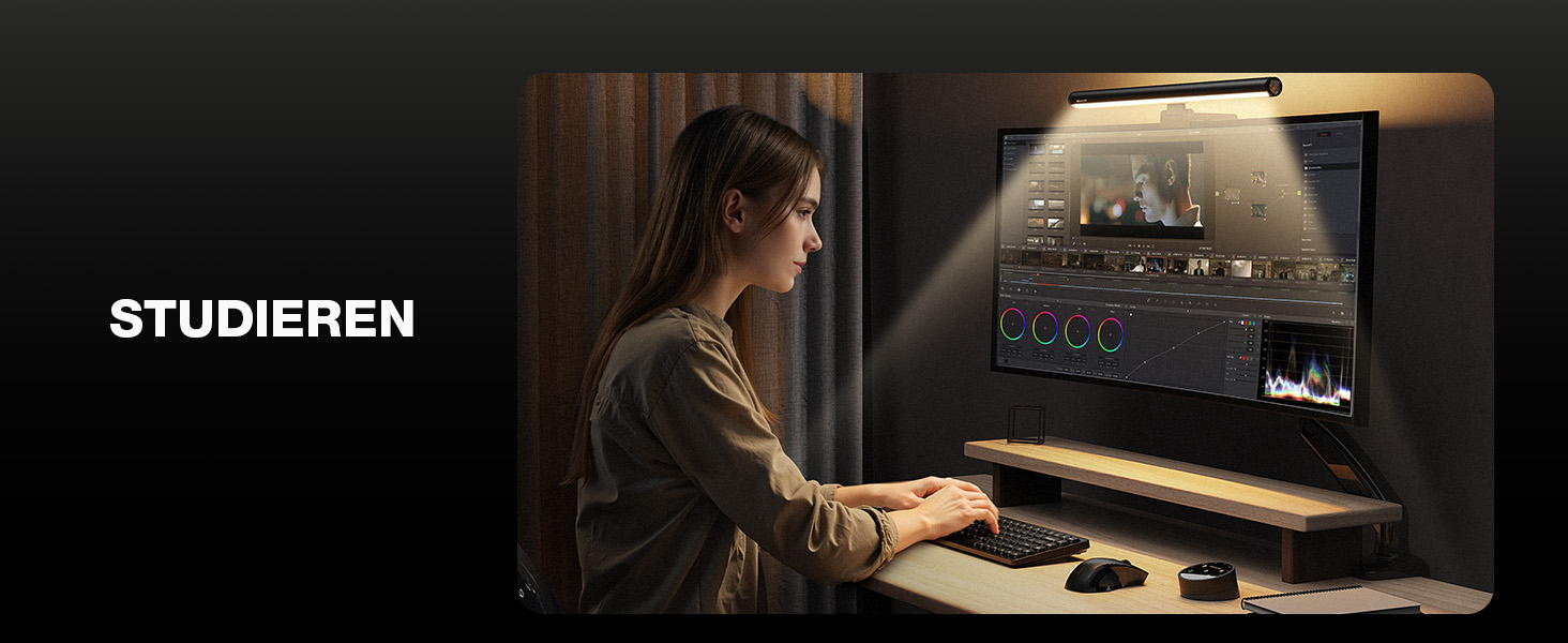 Світлодіодна лампа-панель Douxlife для монітора з підсвічуванням, USB офісна лампа з сенсорним керуванням та пультом, 42 см, регульована яскравість/колірна температура, Screenbar для ПК, чорний