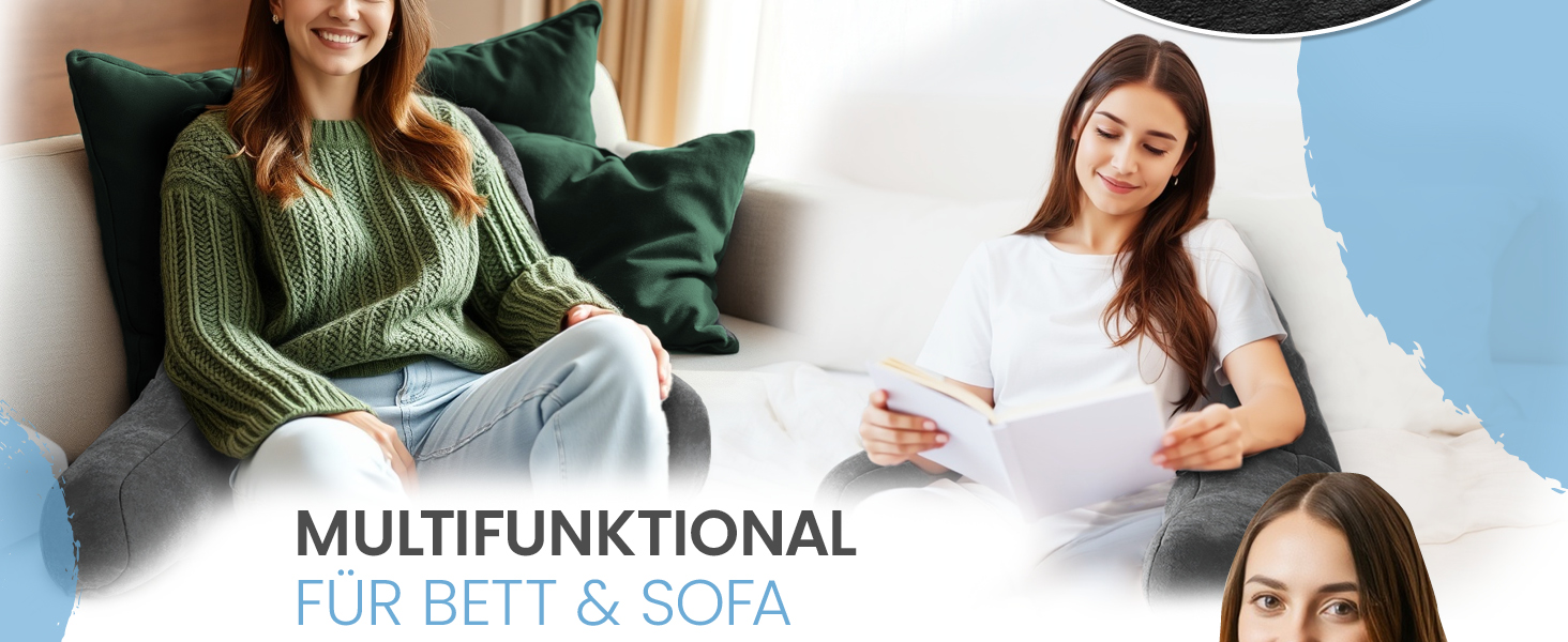 Підвалин для спини ELONEO з підлокітниками – м'яке крісло для читання в ліжко та диван, 76 × 46 × 40 см