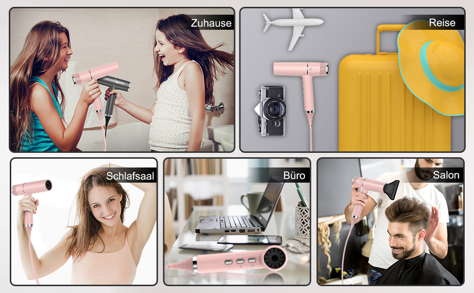 Фен для волосся slopehill з безщітковим двигуном, 2000W, Oxy Active Technology, LED-дисплеєм та мікрофільтром, ультралегкий (268г)