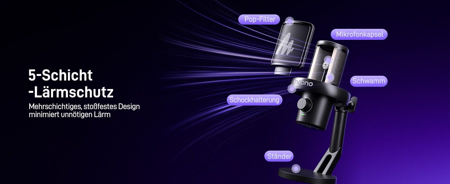 MAONO DM40 Бездротовий мікрофон для ПК з RGB-підсвіткою та ШІ-зміною голосу, шумозаглушення, для геймінгу, подкастингу та стрімінгу (Чорний)