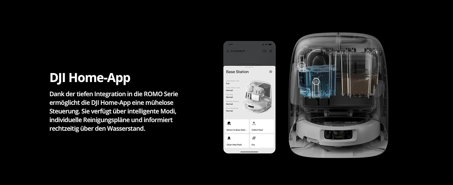Робот-пилосос DJI ROMO S з функцією миття підлоги, 25000 Па потужність всмоктування, розпізнавання перешкод рівня дрона, два роботизовані руки, 200 днів без обслуговування, автоматичне очищення та сушіння моп-насадки (DJI ROMO P (версія з баком для води))