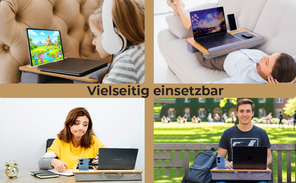 Підставка для ноутбука в ліжко та диван з подушкою, тримач для телефону та підставка для зап'ястя – підходить для ноутбуків до 17' – легка та комфортна для офісу, навчання та відпочинку (Сіра)