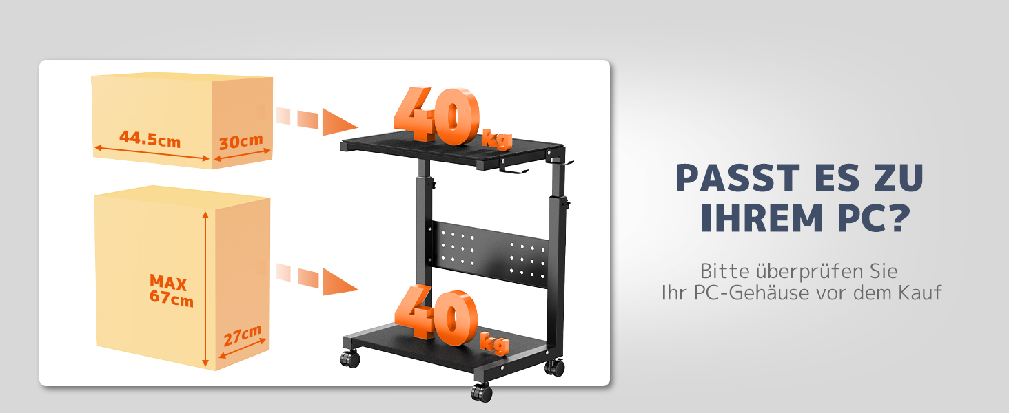 Регульована підставка для ПК PUTORSEN з 2 рівнями, з роликами та підкладкою для миші, чорна (Mid-Tower)