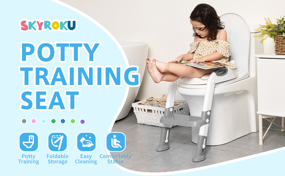 Дитячий унітаз-сходи SKYROKU 2-в-1 з сидінням для туалету, 2-7 років, до 90 кг, PP (без BPA), 5 сходинок, сірий (8898)