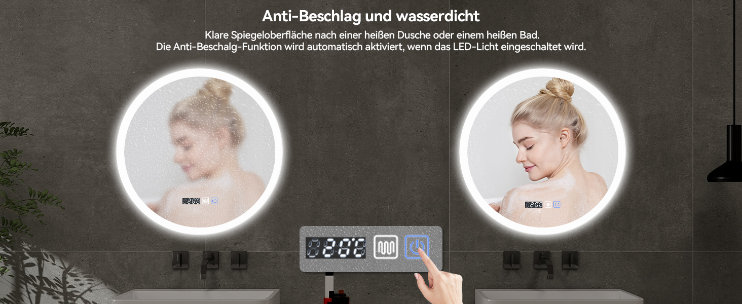 Дзеркало для ванної кімнати YOURLITE з підсвічуванням, діаметр 60 см, LED, 3 кольори, диммування, сенсорне управління, антизапар, пам'ять, IP44, білий