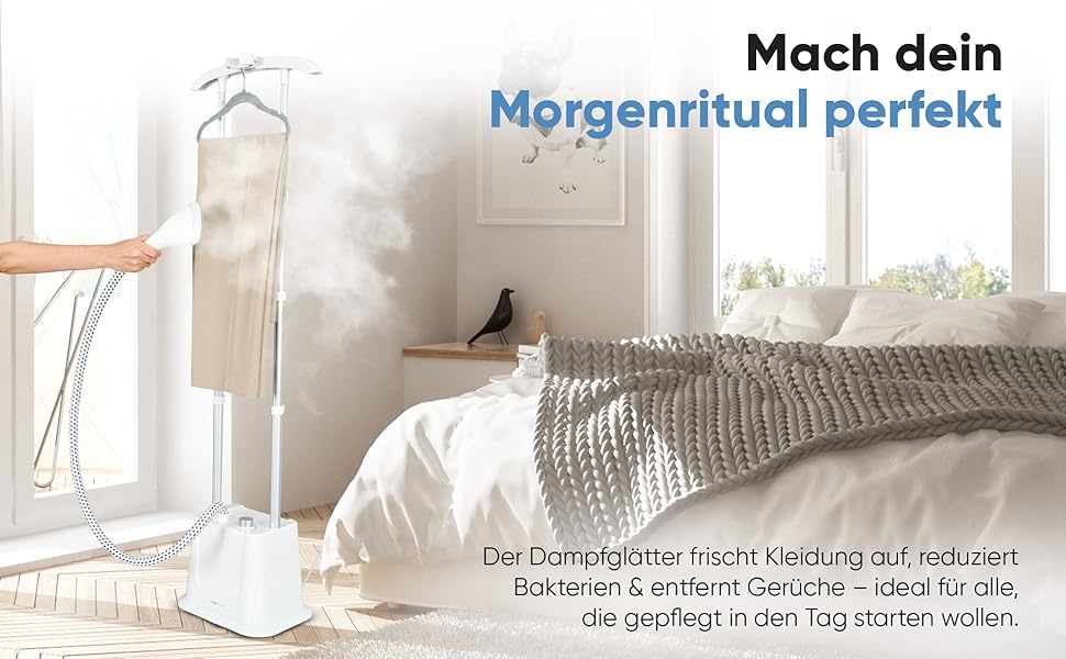 Clatronic® Вертикальний відпарювач | Швидкий старт | Знімний резервуар 1,2 л | До 60 хв. роботи | 1600 Вт | Відпарювач | 3 режими | Для делікатних тканин | TDC 3809 білий