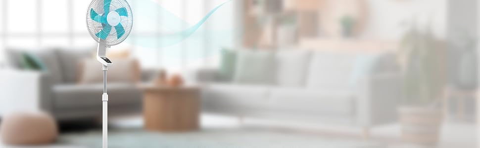 Вентилятор підлоговий Cecotec EnergySilence 610 Max Flow 70 Вт, 40 см, 4 швидкості, таймер 2 год, 90° обертання, регульований кут нахилу, пульт, білий/синій