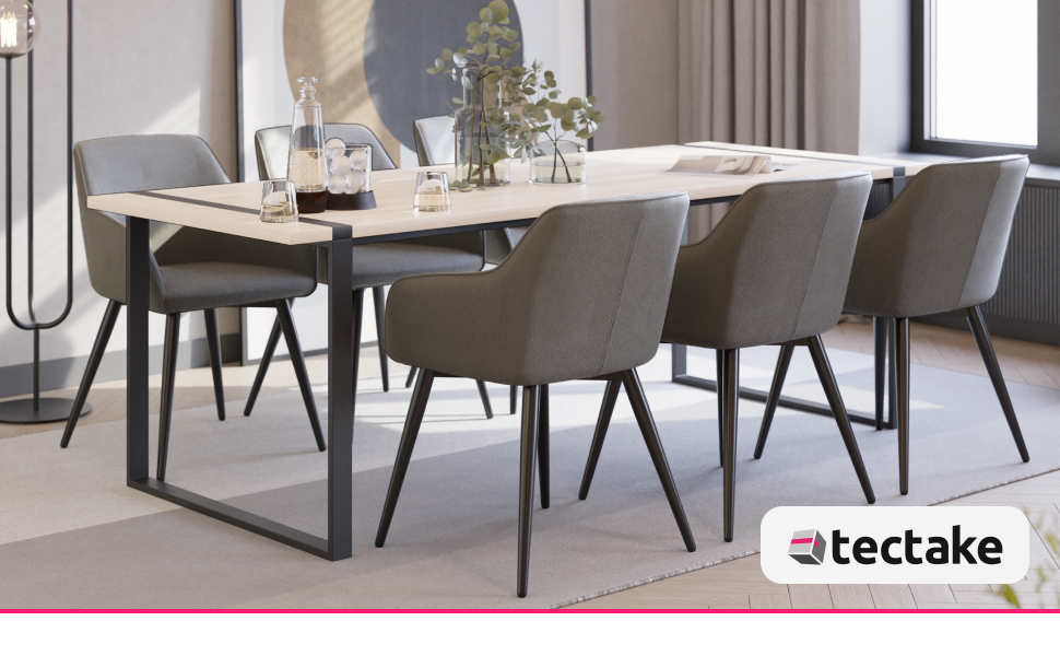 Крісло tectake® з підлокітниками, м'яке, обтягнуте тканиною Cord, для вітальні, їдальні, кухні, офісу (набір 6 шт., антрацит/чорний)