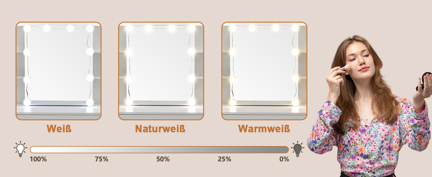 Дзеркальний туалетний столик Thanaddo з підсвічуванням та пуфом, 100×40×136 см. 6 шухляд, відкриті полиці, сучасний дизайн для спальні (білий)