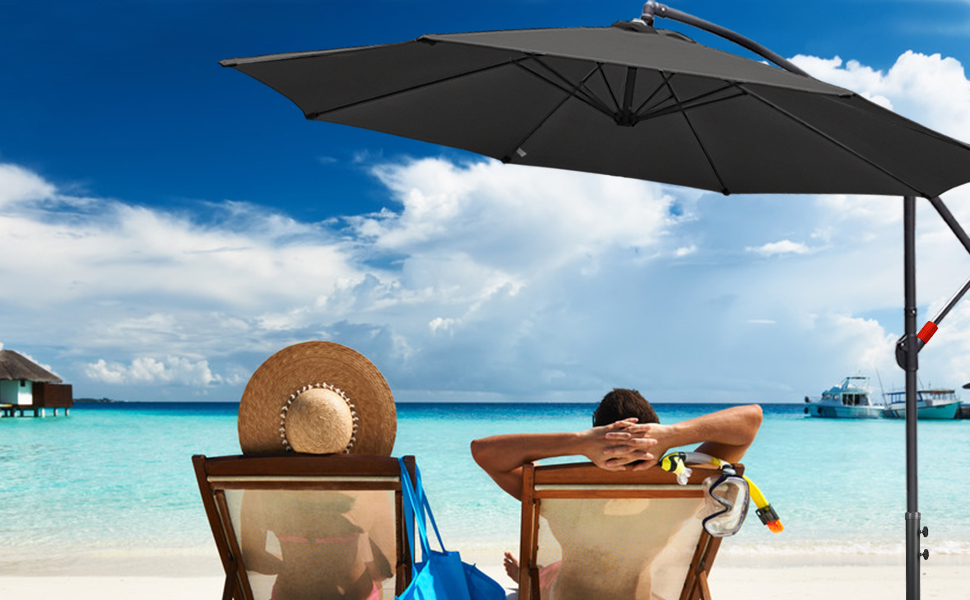 Садова парасолька від сонця Alu Ampelschirm з ручкою-курбою, Ø300 см, сіра, з UV-захистом та водовідштовхувальним покриттям