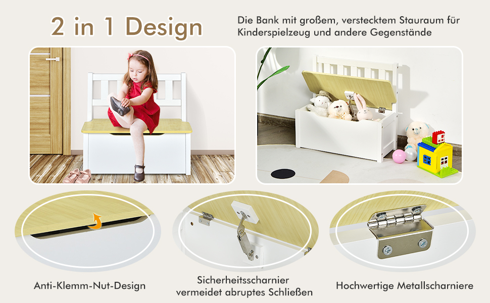 Дитяча меблева група COSTWAY з місцем для зберігання: стіл для малювання з 2 стільцями та лавка. Зроблено з екологічного дерева FSC, для дітей від 3 років (сірий/натуральний колір)