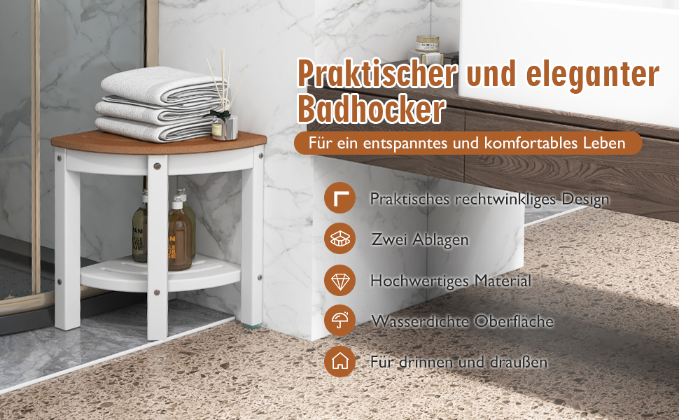 Крісло для ванної кімнати RELAX4LIFE з ручками та полицею, до 150 кг, коричнево-біле (Модель 1)