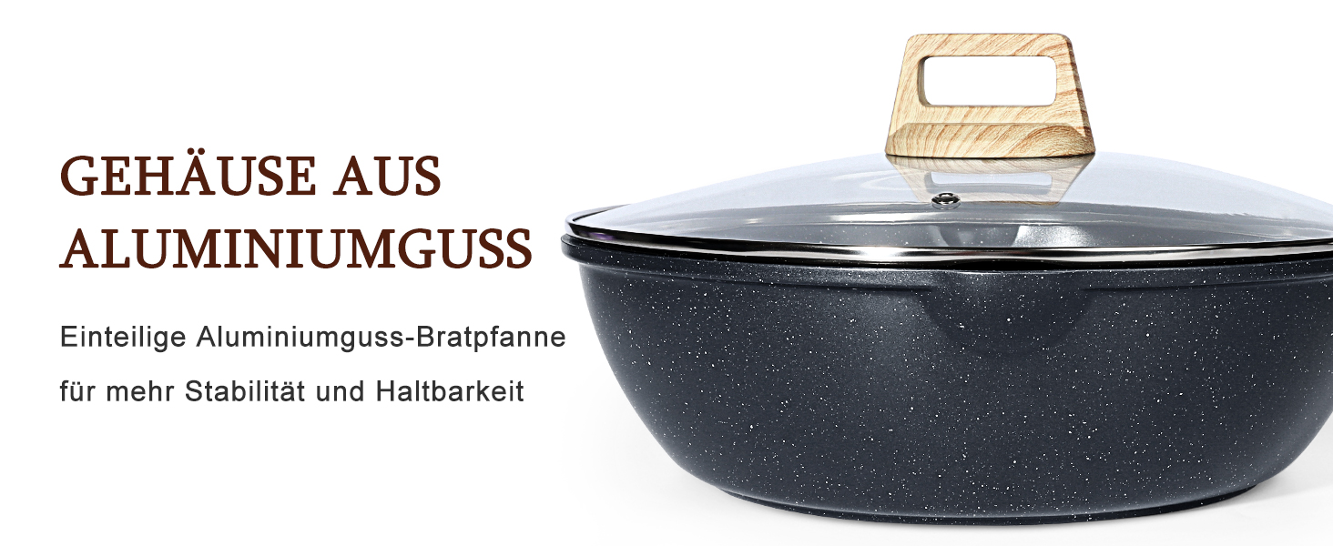 Сковорода з високим бортиком GiPP, 30 см, з кришкою, керамічне антипригарне покриття, 4.3 л, для всіх типів плит, білий (сірий), без PFOA/PFOS