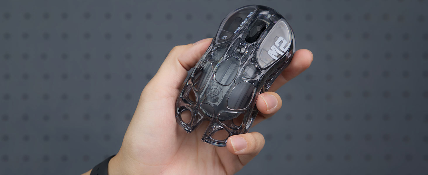 GravaStar Mercury M2 Бездротова ігрова миша з 26000 DPI, сенсор PAW3395, 79г, 5 RGB-режимів, 5 програмованих кнопок, Tri-Mode (2.4GHz/Bluetooth/кабель), для PC/Mac – (Прозорий чорний)