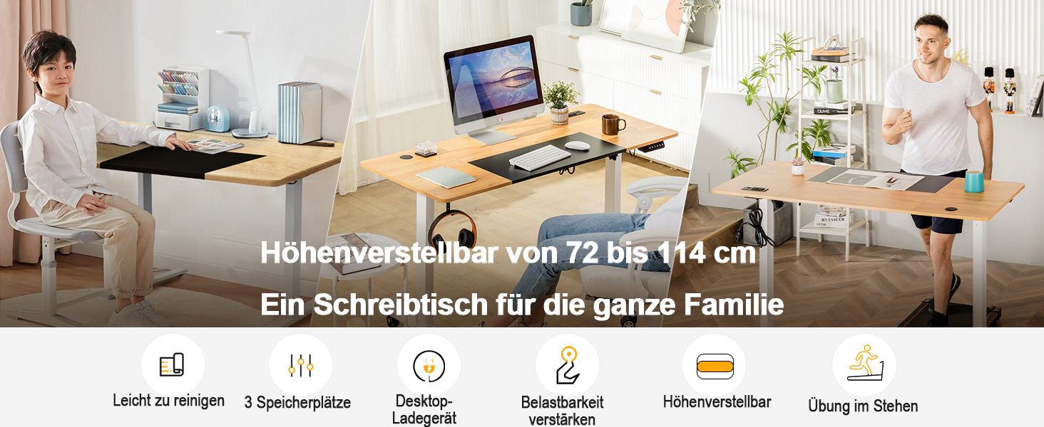 COMHOMA Стол письмовий регульований по висоті 160x70 см з USB-роз'ємом та гачками, Електричний стіл для комп'ютера, Стол для стоячи-сидячи, Піднятий стіл (Коричневий, 60*140 см)
