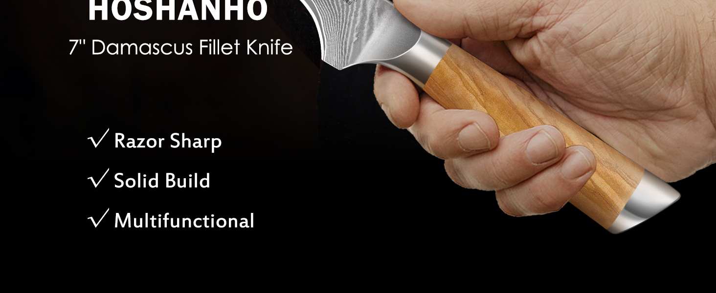 Японський ніж HOSHANHO з дамаської сталі 20 см (67 шарів), кухонний ніж для приготування їжі, гострий, з ергономічною ручкою оливкового кольору (18 см для філе)
