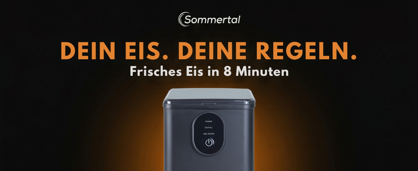 Sommertal EM12S Льодогенератор 12 кг/24 год: Машина для льоду з ручкою, швидке виробництво кулеподібного льоду (0,3 кг за 20 хв), тиха робота (50 дБ) для кухні, офісу та вечірок
