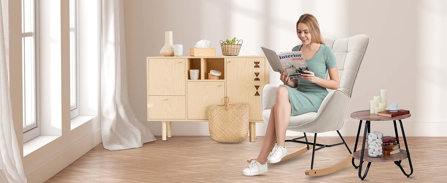 Крісло-гойдалка для вітальні Cosy, бежеве, 68x87x98 см