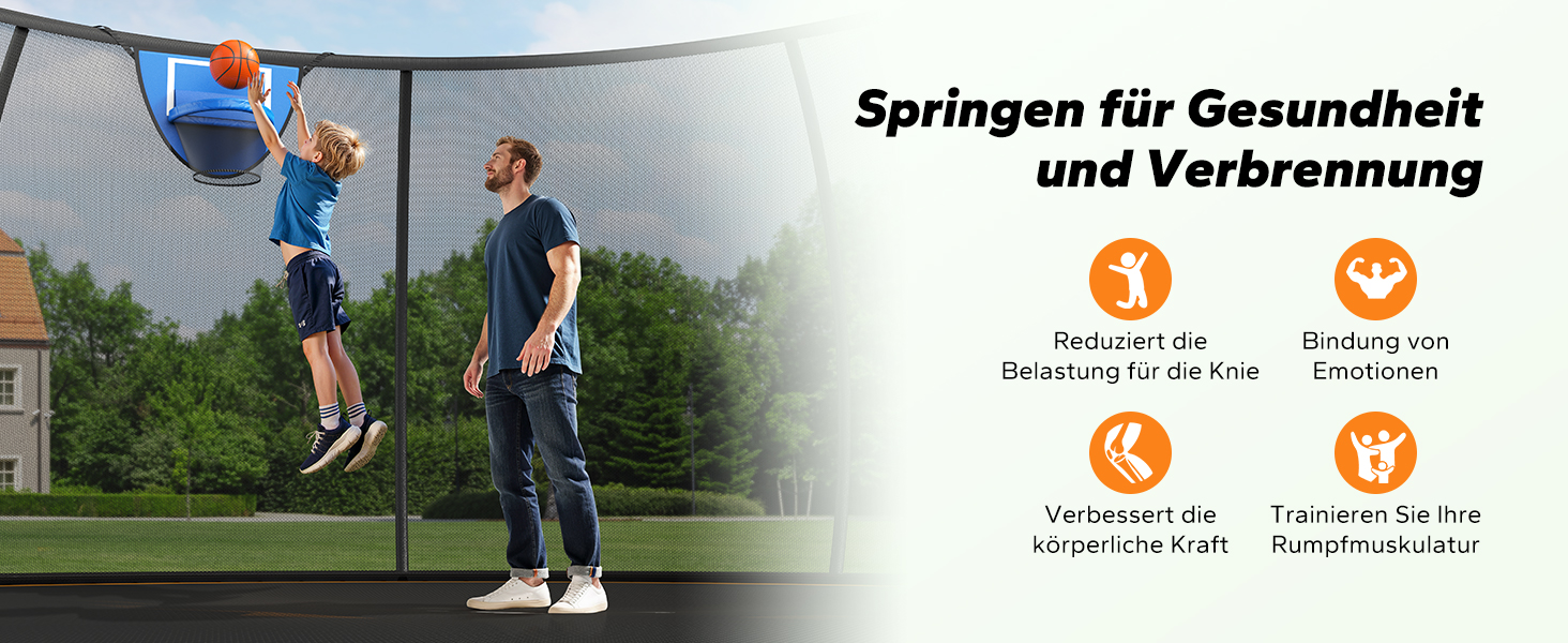 Батут садовий MERACH з захисною сіткою та кільцем для баскетболу 305/366/427/488 см, до 150 кг