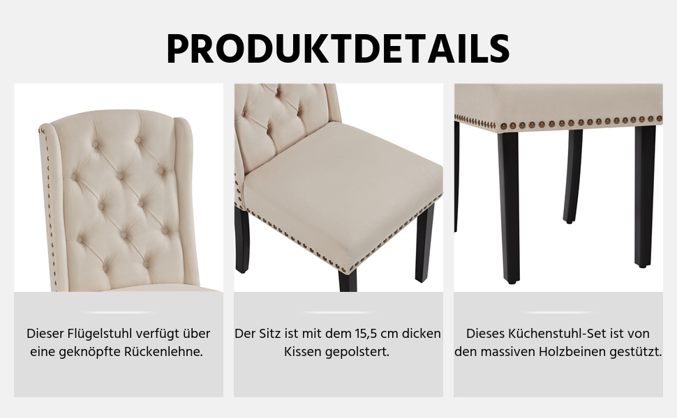 Набір з 4 кухонних стільців Yaheetech з м'яким сидінням та спинкою, бежевий (до 140 кг)