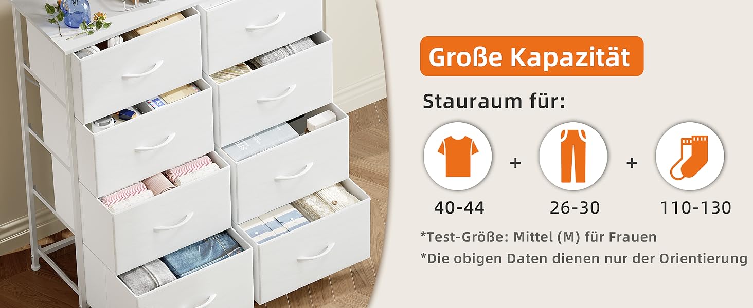 Комод з тканини з 8 шухляд, білий, 30x80x93 см