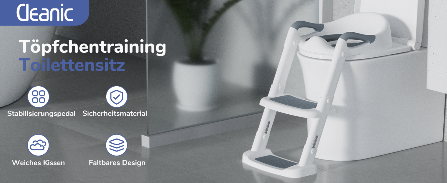 Сидіння для унітазу дитяче з драбинкою DEANIC, м'яке PU, для дітей 1-7 років, універсальний розмір 38-47 см (Сірий)