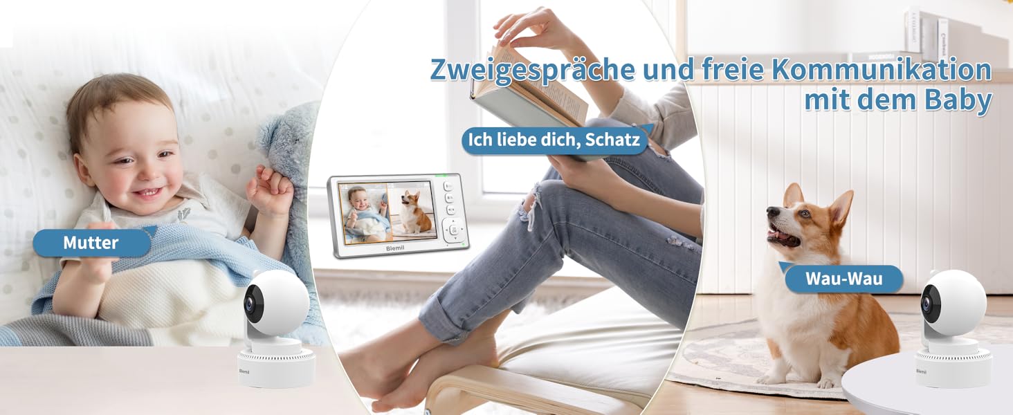 Відеоняня Blemil з 2 камерами, 4.3'' IPS монітором Split-Screen, зумом 2X та акумулятором на 29 годин, функція повороту та нахилу (без Wi-Fi)