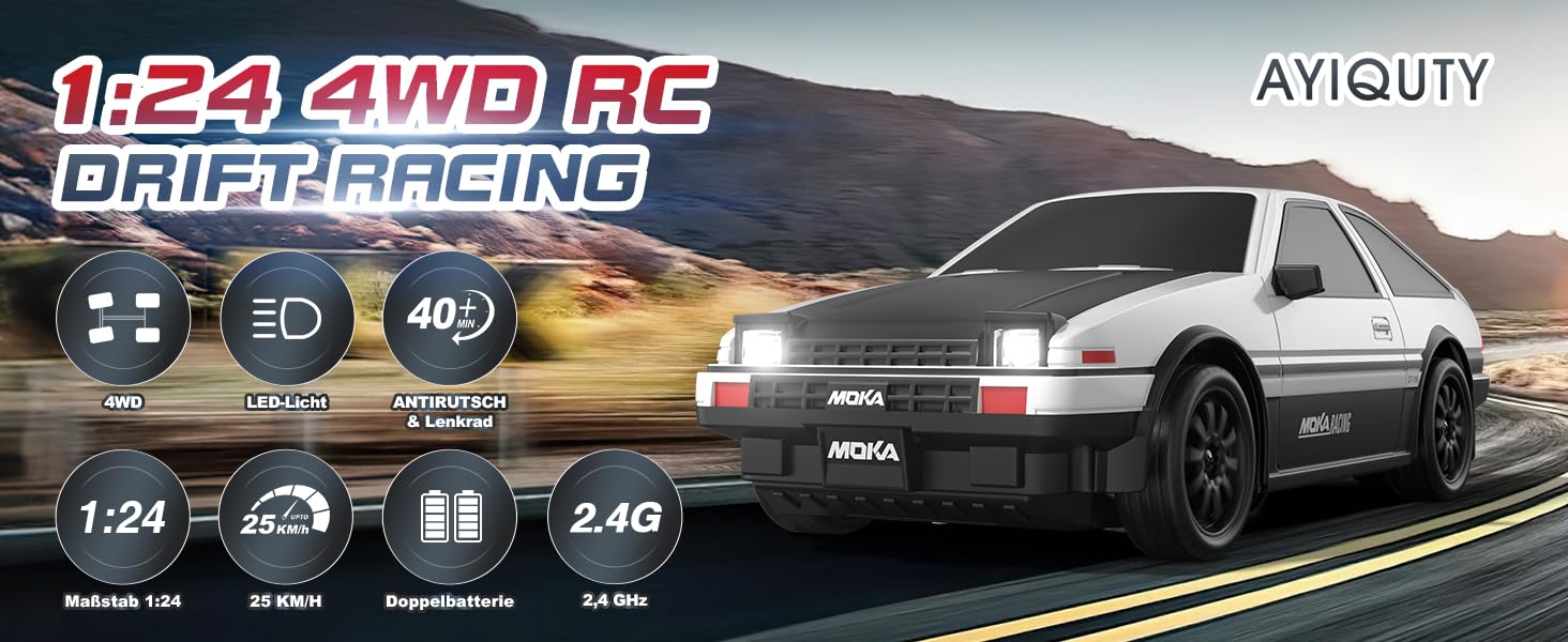 RC Дрифт Автомобіль 1:24 Mini 4WD 2.4GHz, 25 км/год, LED підсвічування, Подарунок для хлопчиків від 6 років