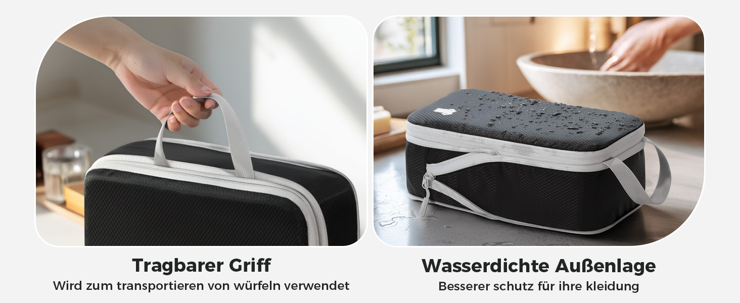 Набір органайзерів для валізи та рюкзака з компресією, водонепроникні пакувальні куби для подорожей, 8 предметів, чорний