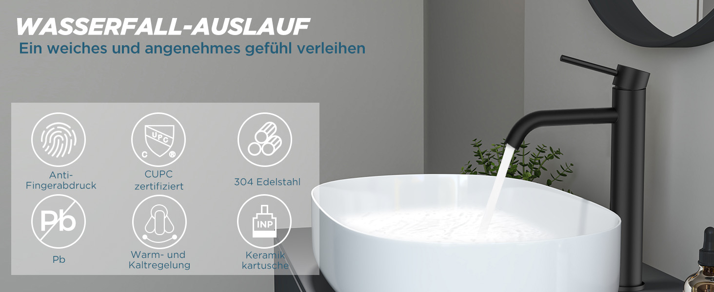 Чорний змішувач для ванної кімнати FORIOUS з висотою виливу 190 мм (11.2 дюймів) - однорідний змішувач для умивальника, ванної кімнати, гостьового WC