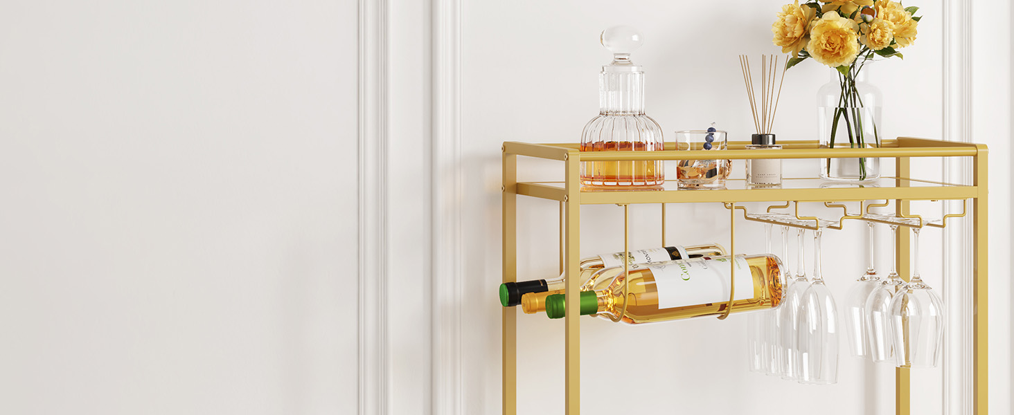 Візок кухонний LifeWit з 3 рівнями, сервірувальний візок на колесах, візок-бар для кухні, вітальні, їдальні, офісу (золотий, 60x30x71 см)