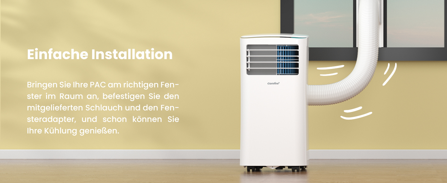 Мобільний кондиціонер Comfee MPPH-09CRN7, 9000 BTU 2,6 кВт, охолодження, вентиляція та осушення, площа приміщення до 88 м (33), мобільний кондиціонер зі шлангом для відпрацьованого повітря 09K-33m-A