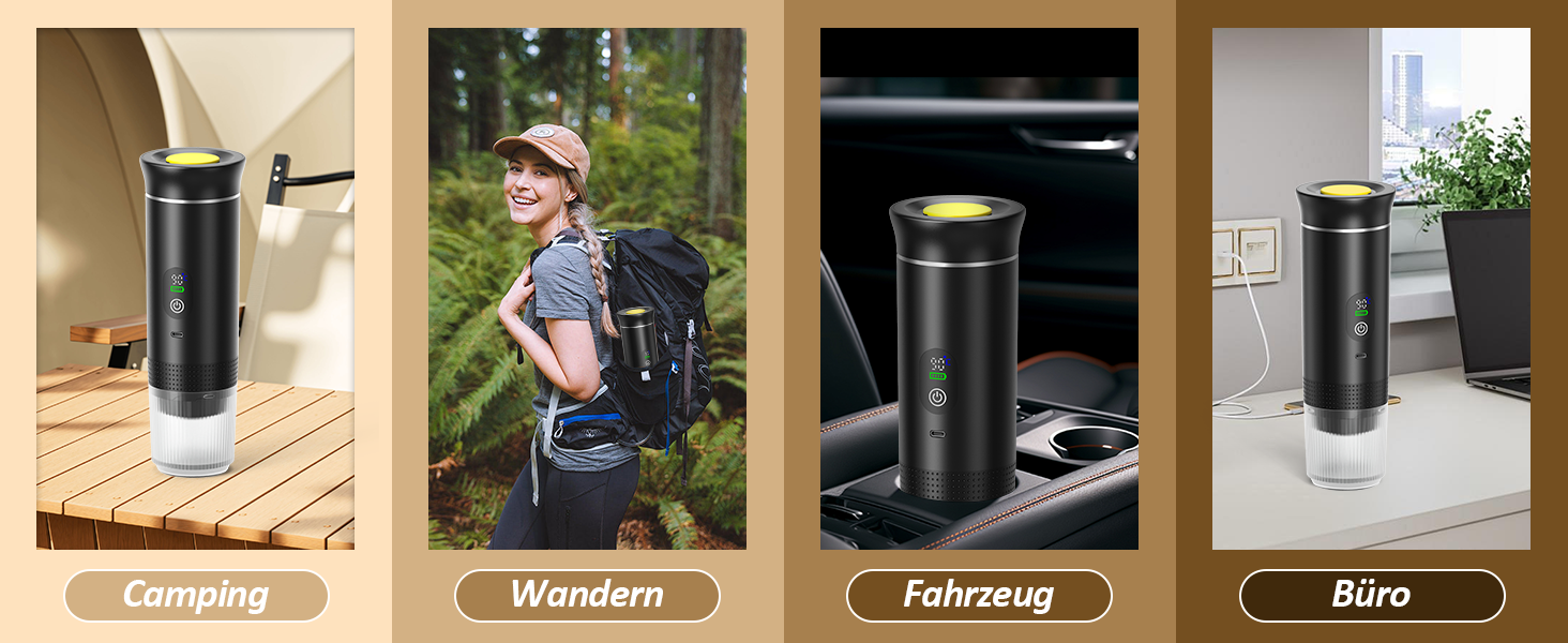 ADOGO Портативна кавомашина для еспресо з акумулятором, 20 Bar, електрична, сумісна з капсулами NS та меленою кавою, для подорожей та кемпінгу