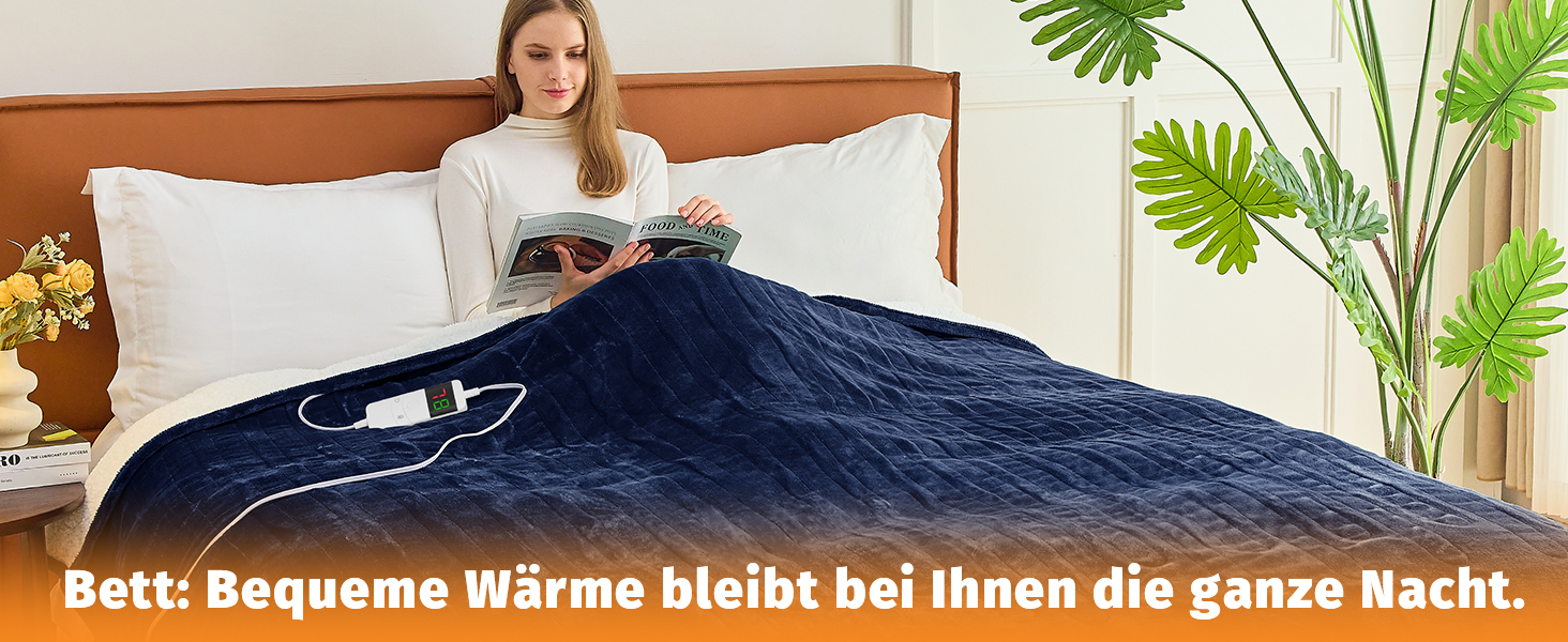 Електрична ковдра BOMOVA з автовимкненням, плюшева ковдра для дому, 10 режимів нагріву, таймер, 130x180 см (Блакитна)