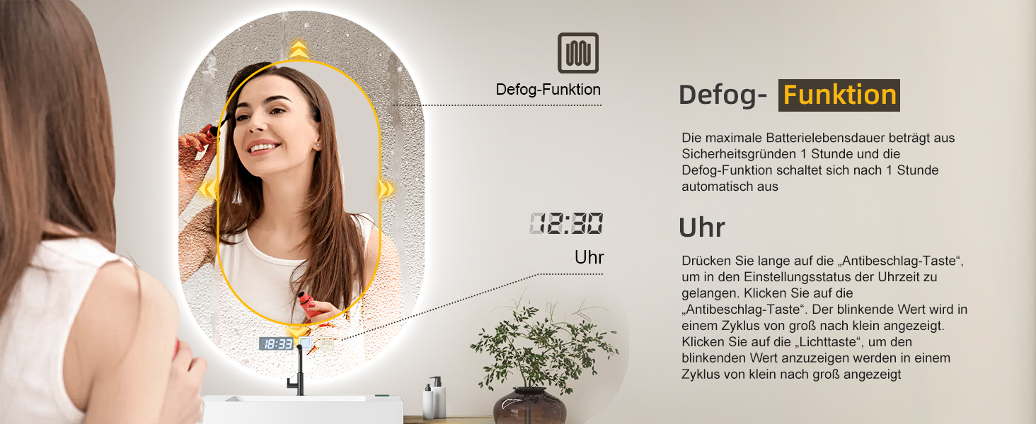 Дзеркало для ванної кімнати 600 мм з підсвічуванням, регулюванням яскравості, антизапарюванням, таймером | IP44, вологостійке, з сенсорним вимикачем | для ванної, готелю, кругле, овальне, 500 мм, 750 мм