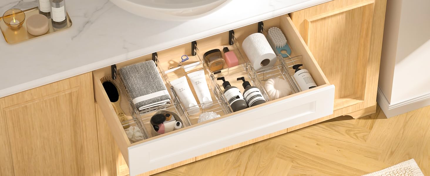 Регульовані роздільники для ящиків FUNIZE, 8 шт., 32-58 см, 16 шт. вставок 9-18 см, органайзери для ящиків на кухню, спальню, офіс, 6 см висота