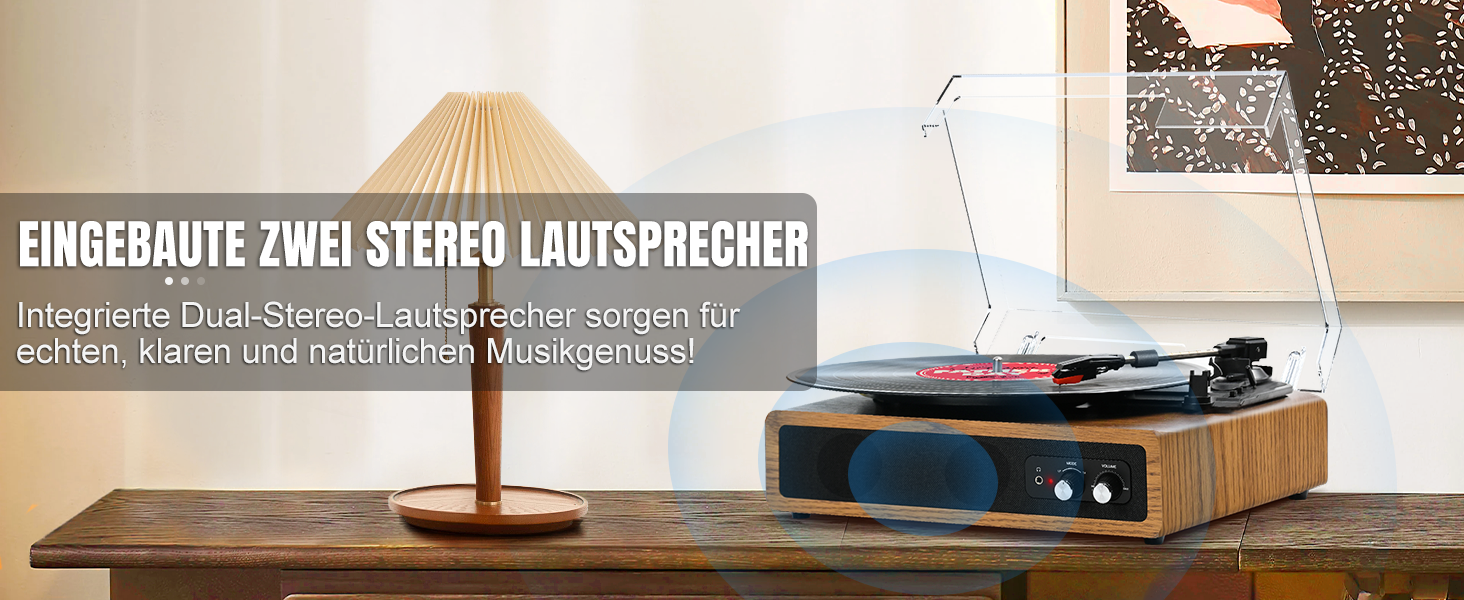 Вініловий програвач FYDEE з Bluetooth, стерео-динаміками, 3 швидкості 33/45/78 об/хв, RCA та AUX, вінтажний дизайн, колір дуба