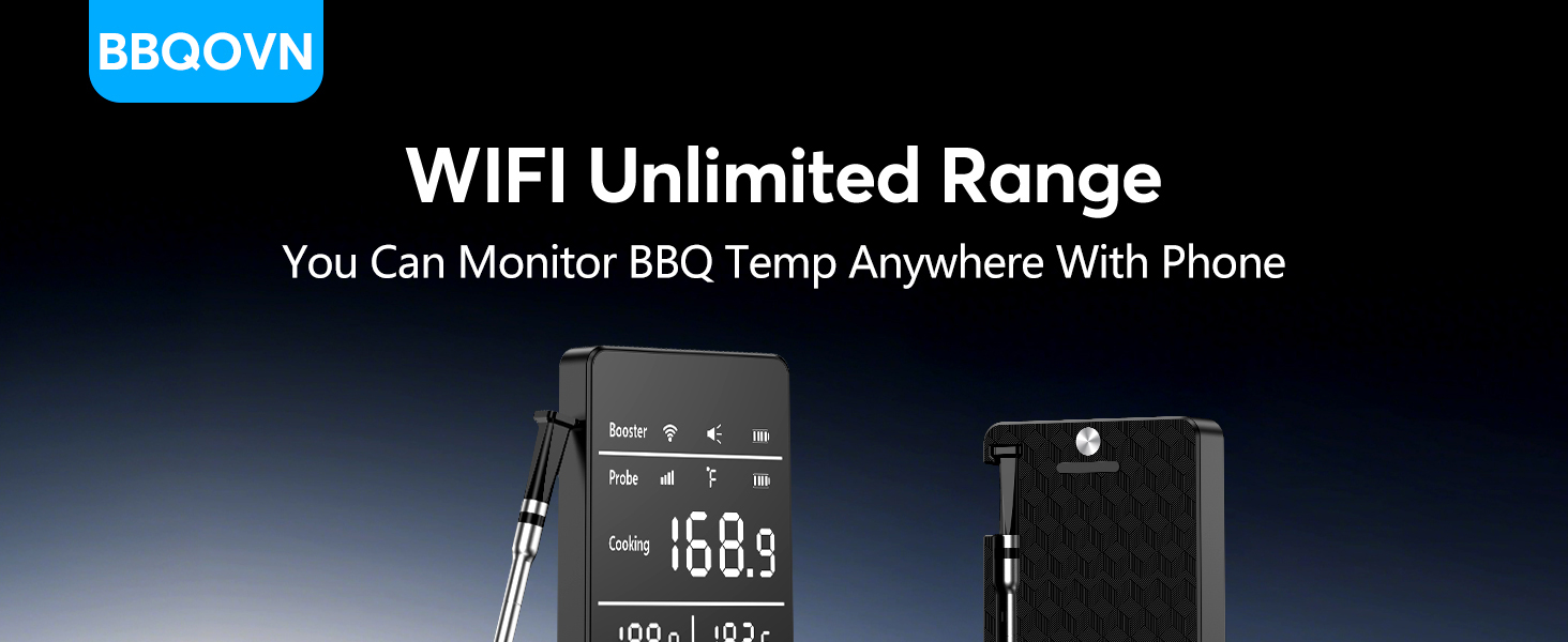 Термометр для м'яса з Wi-Fi та підключенням Sub-1G, 7 NIST-сертифікованих сенсорів (включаючи температуру навколишнього середовища), цифровий дисплей для BBQ, гриля, духовки та Smoker (Чорний, компактний)